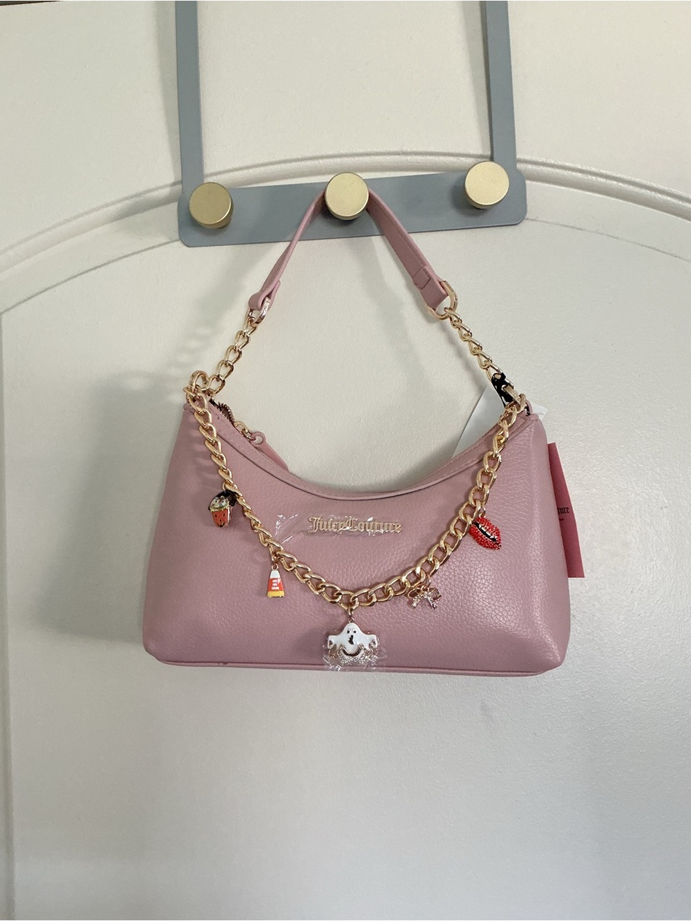 Juicy Couture Dusty Pink Chain-Accent Shoulder Bag with Halloween Charms